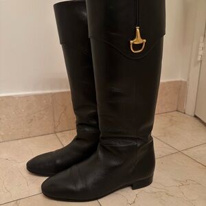 Gucci Horsebit Riding Boots, Black Leather, EU 37